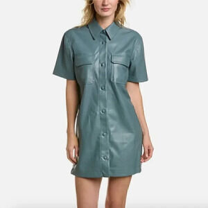 NEW 7 For All Mankind Faux Leather Shirt Dress Button Down Size Small